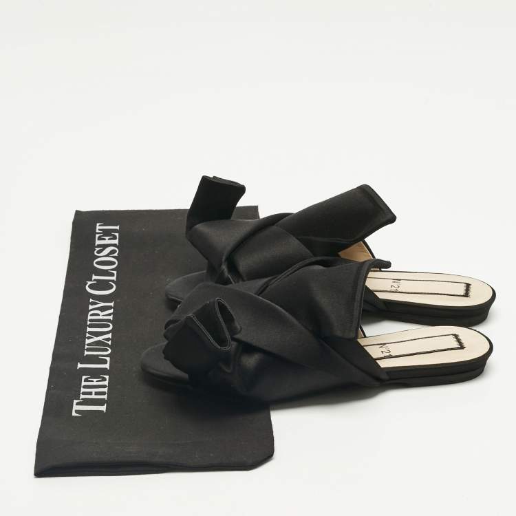 Pre Owned N°21 Black Satin Knot Flat Mules Size 36