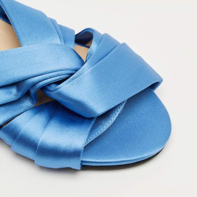 Pre Owned Nº21 Blue Satin Knot Flat Slides Size 37