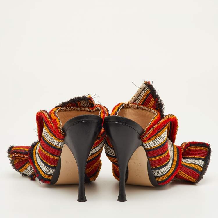 Pre Owned N21 Raso Knot Size 36 Multicolor Fabric and Leather Mules