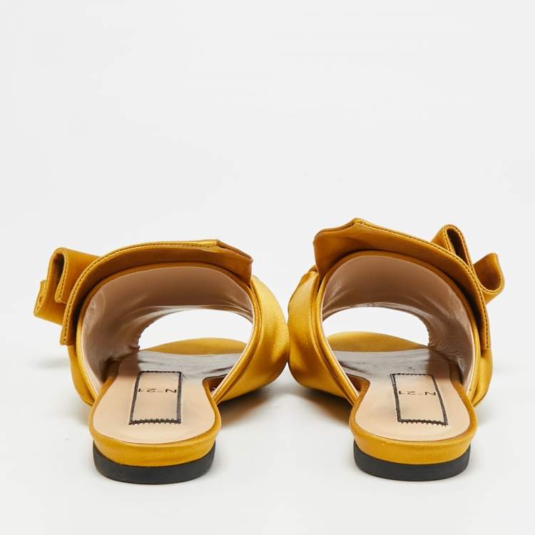 Pre Owned N°21 Raso Knot Size 36 Yellow Satin Flat Slides