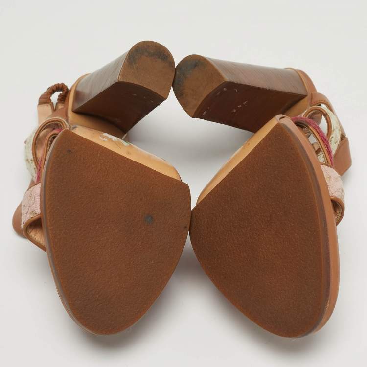 Pre Owned N21 Size 40.5 Beige Patent Leather and Satin Peep Toe Ankle Strap Sandals