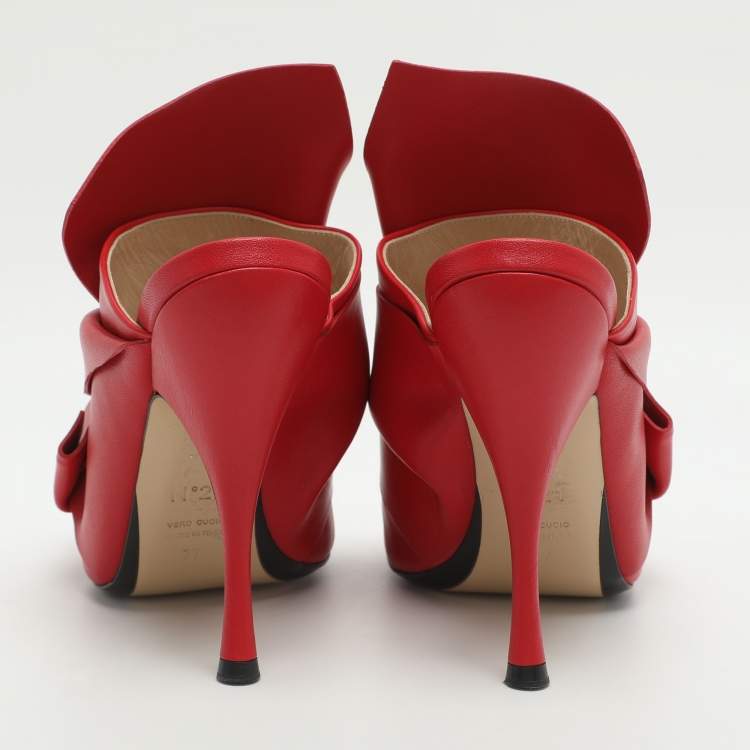 Pre Owned N21 Raso Knot Size 37 Red Leather Mules