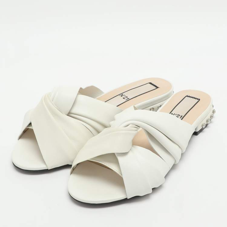 Pre Owned N21 Knot Size 37.5 White Leather Flats