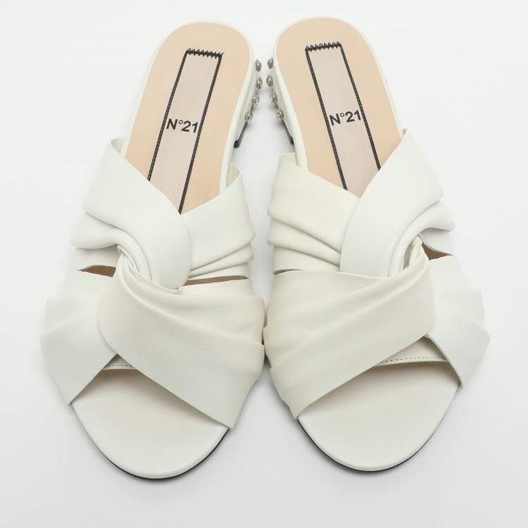 Pre Owned N21 Knot Size 37.5 White Leather Flats