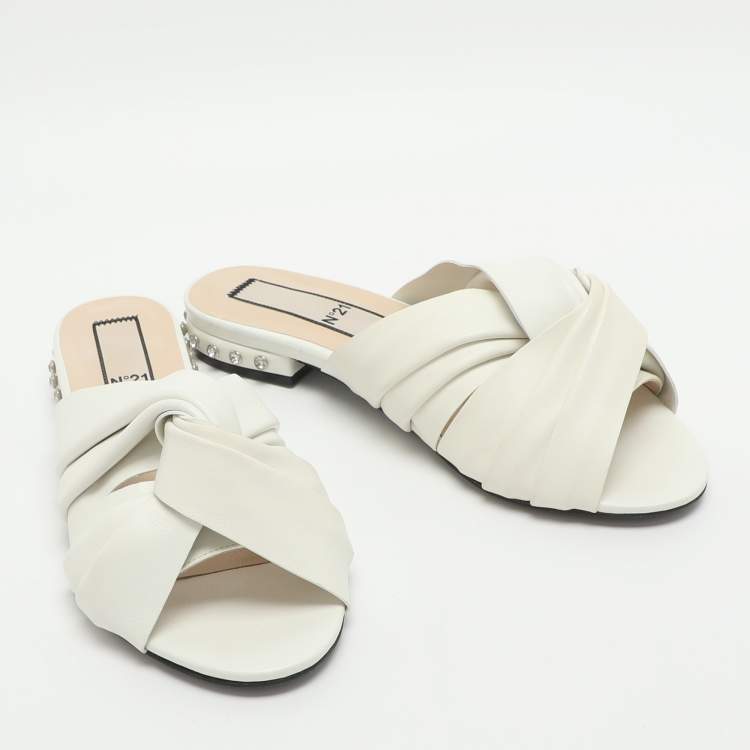 Pre Owned N21 Knot Size 37.5 White Leather Flats