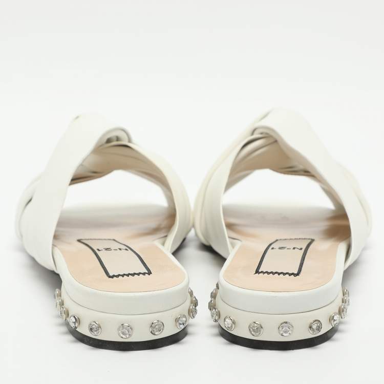 Pre Owned N21 Knot Size 37.5 White Leather Flats