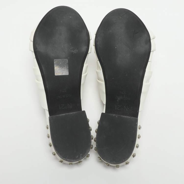 Pre Owned N21 Knot Size 37.5 White Leather Flats