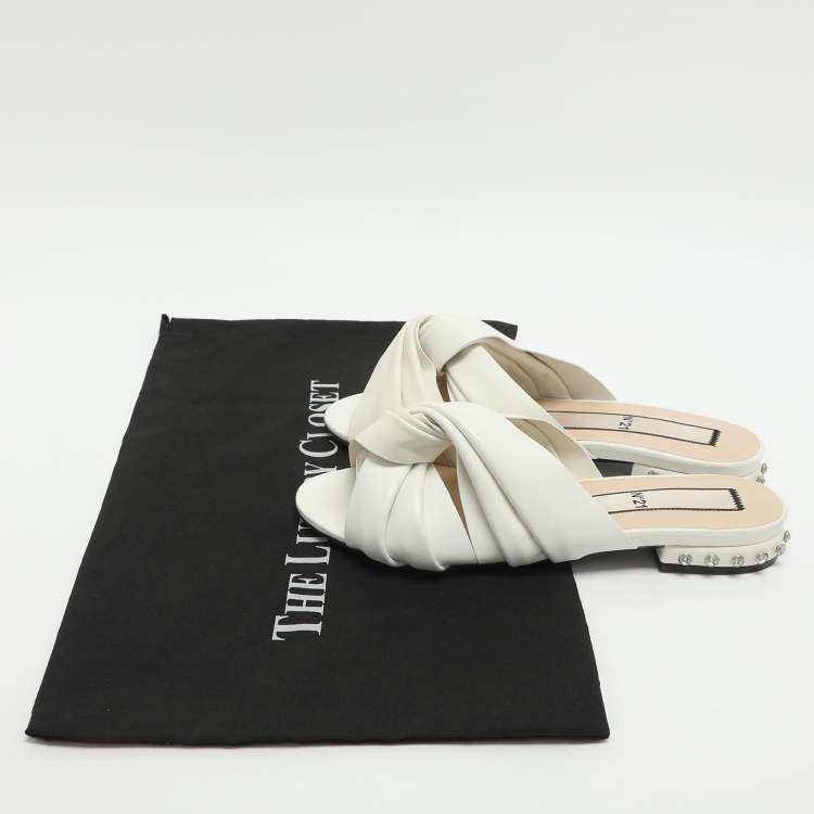 Pre Owned N21 Knot Size 37.5 White Leather Flats