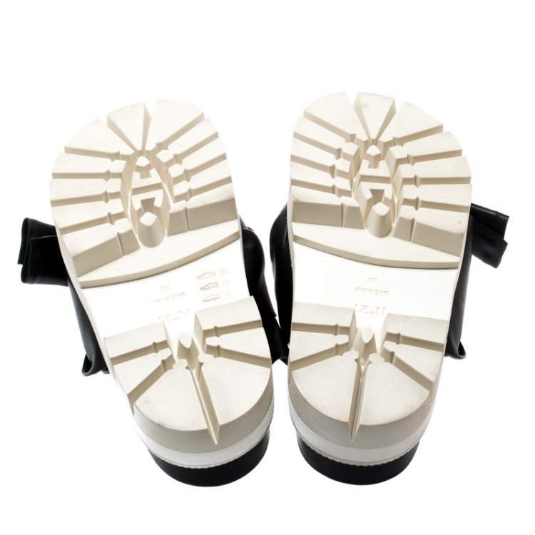 Pre Owned N21 Black Leather Bow Platform Slides Size 39