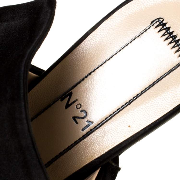Pre Owned N21 Black Satin Knot Flat Mules Size 35.5
