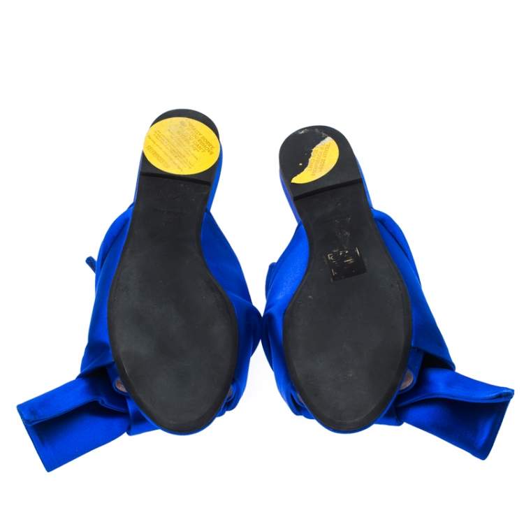 Pre Owned N21 Royal Blue Satin Knot Flat Mules Size 37