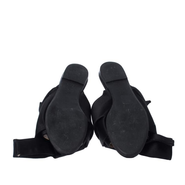 Pre Owned N21 Black Satin Knot Flat Mules Size 37.5