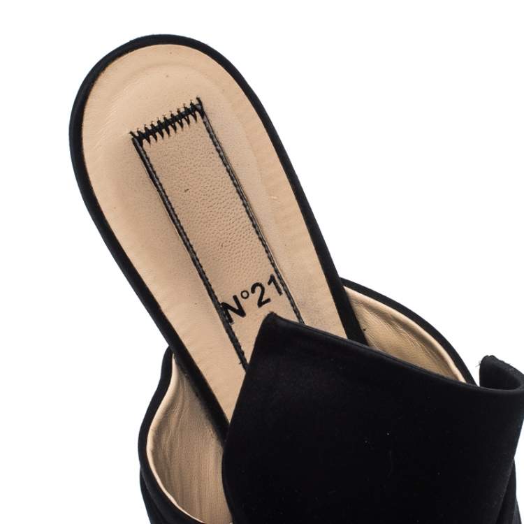 Pre Owned N21 Black Satin Knot Flat Mules Size 37.5