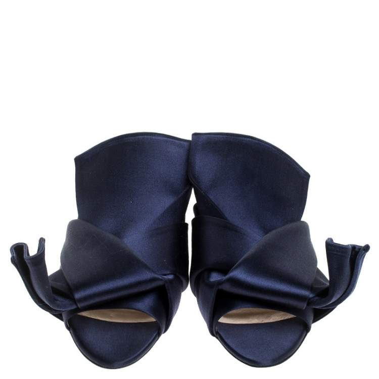 Pre Owned N21 Blue Satin Knot Flat Mules Size 37