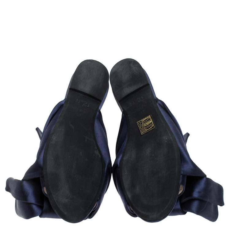 Pre Owned N21 Blue Satin Knot Flat Mules Size 37