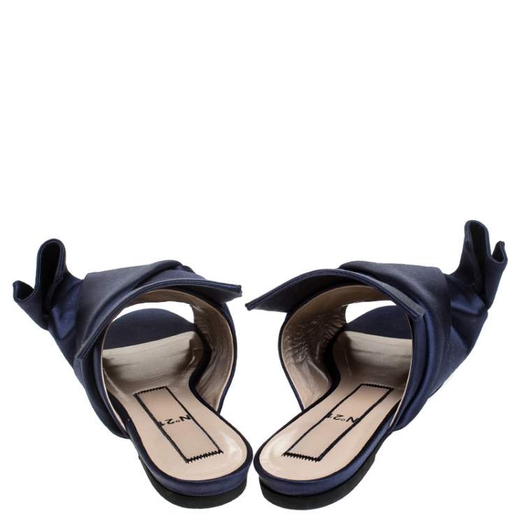 Pre Owned N21 Blue Satin Knot Flat Mules Size 37