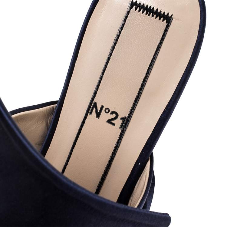Pre Owned N21 Blue Satin Knot Flat Mules Size 37