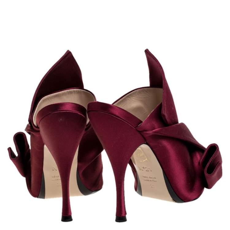Pre Owned N°21 Burgundy Satin Ronny Pleated Mules Size 37