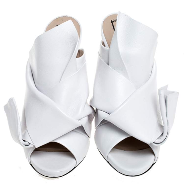 Pre Owned N21 White Leather Ronny Pleated Mules Size 37