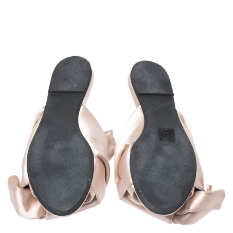 Pre Owned N21 Beige Satin Knot Flat Mules Size 36