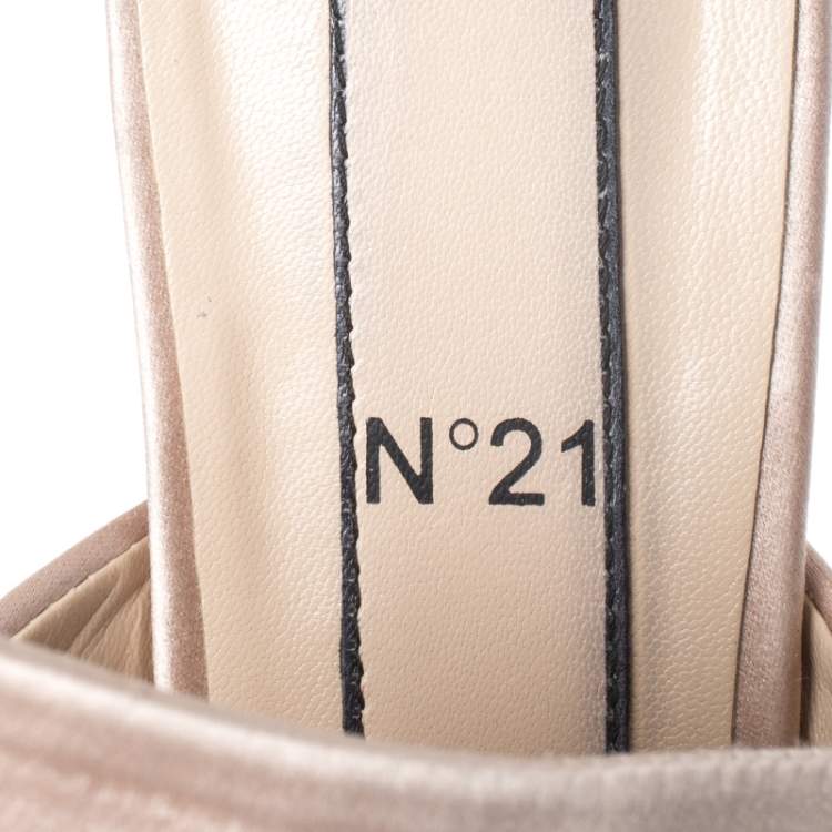 Pre Owned N21 Beige Satin Knot Flat Mules Size 36