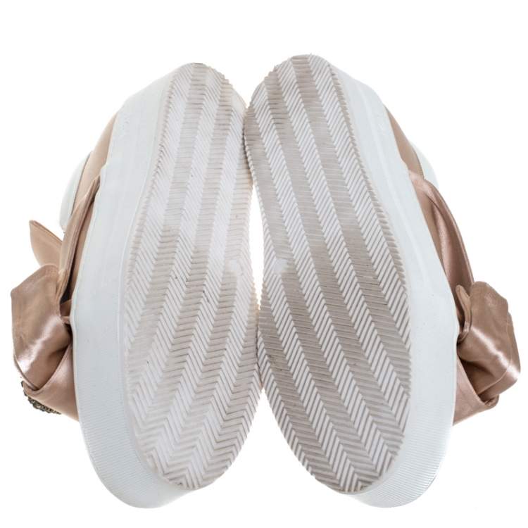 Pre Owned N21 Beige Satin Crystal Embellished Bow Skate Cat Slip on Sneakers Size 37