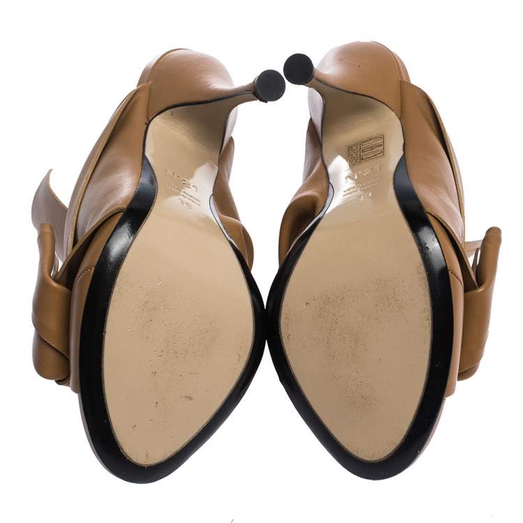 Pre Owned N21 Brown Leather Ronny Pleated Mules Size 38