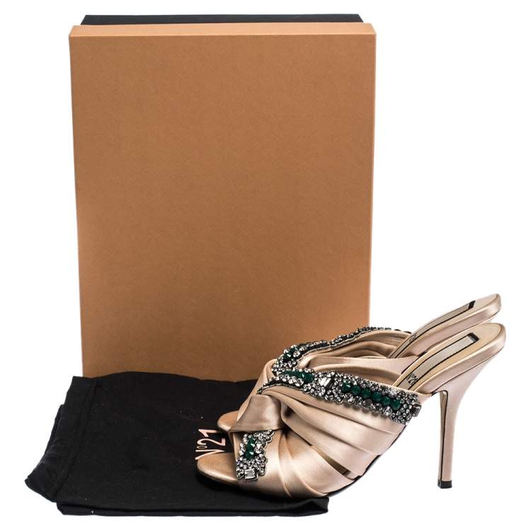 Pre Owned N21 Beige Satin Embellished Cipria Mule Sandals Size 36