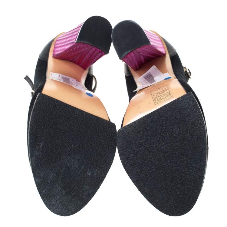 Pre Owned N21 Black/Purple Suede And Leather Block Heel Ankle Strap Sandals Size 38.5