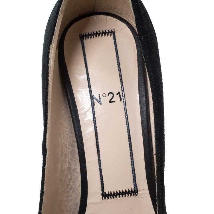 Pre Owned N21 Black/Purple Suede And Leather Block Heel Ankle Strap Sandals Size 38.5