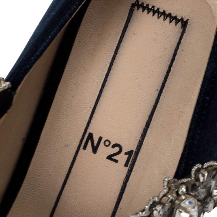 Pre Owned N°21 Blue Velvet Embellished Strappy Ballet Flats Size 39