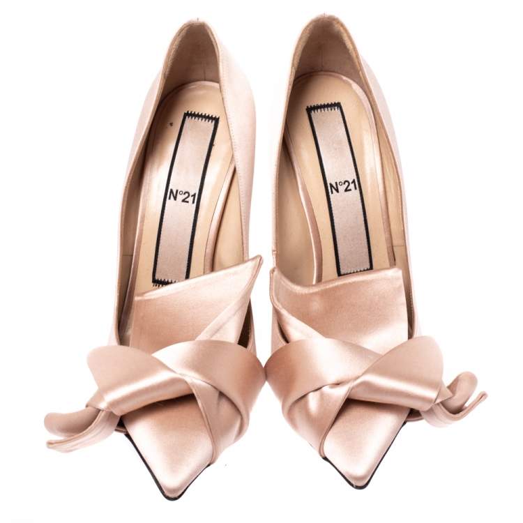 Pre Owned N21 Beige Satin Knot Pointed Toe Pumps Size 39
