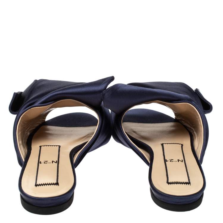 Pre Owned N°21 Blue Satin Knot Flat Mules Size 36