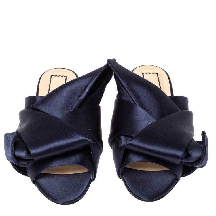 Pre Owned N°21 Blue Satin Knot Flat Mules Size 36