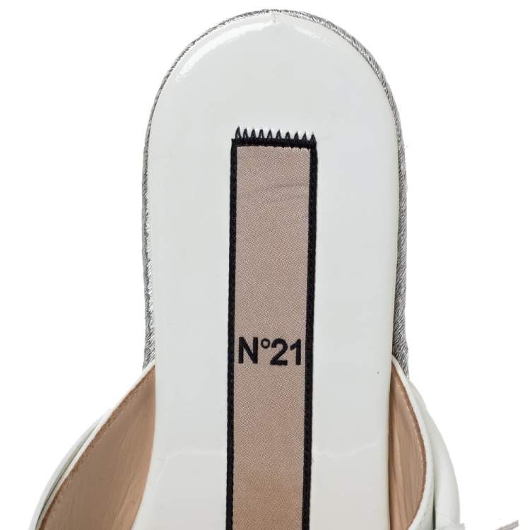 Pre Owned N°21 White Patent Leather Knotted Flat Slides Size 38