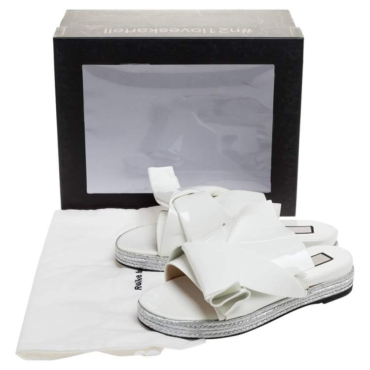 Pre Owned N°21 White Patent Leather Knotted Flat Slides Size 38
