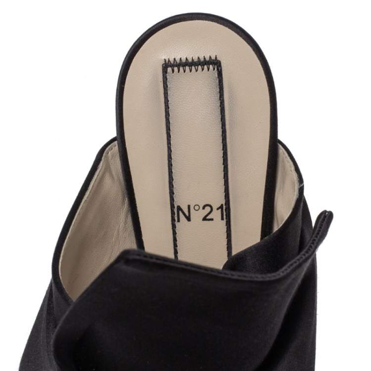 Pre Owned N21 Black Satin Raso Knot Peep Toe Mules Size 39