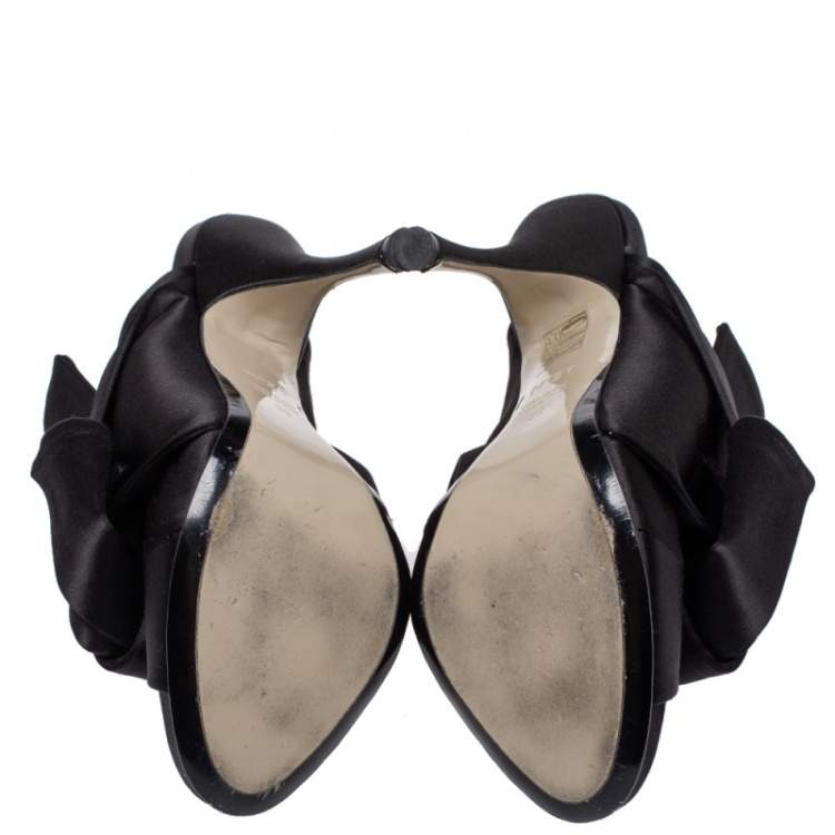 Pre Owned N21 Black Satin Raso Knot Peep Toe Mules Size 39