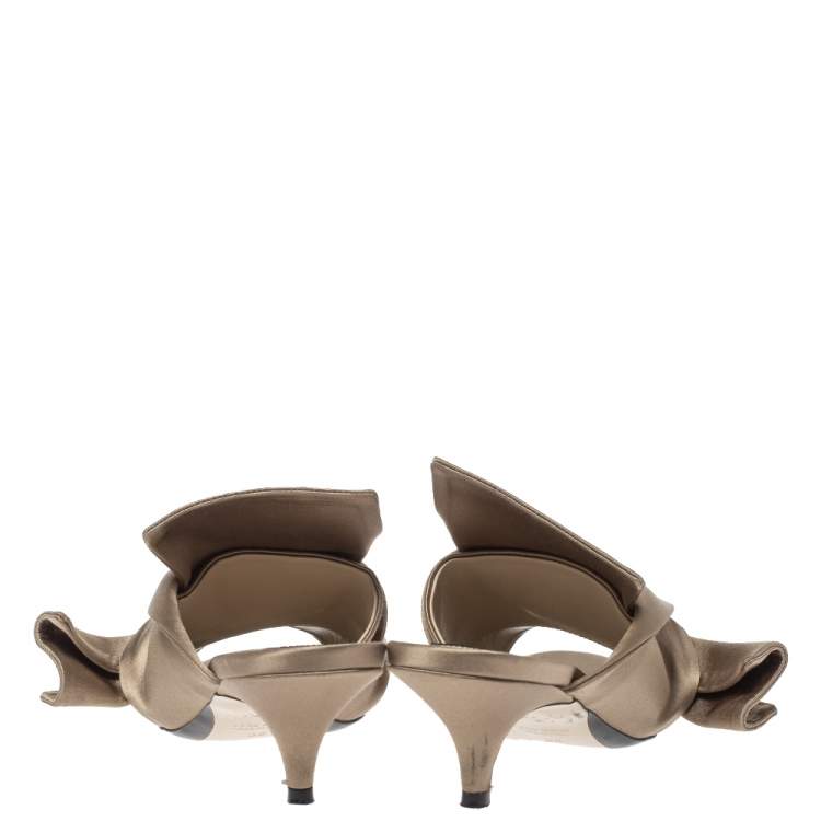 Pre Owned N21 Brown Satin Raso Knot Peep Toe Mules Size 36