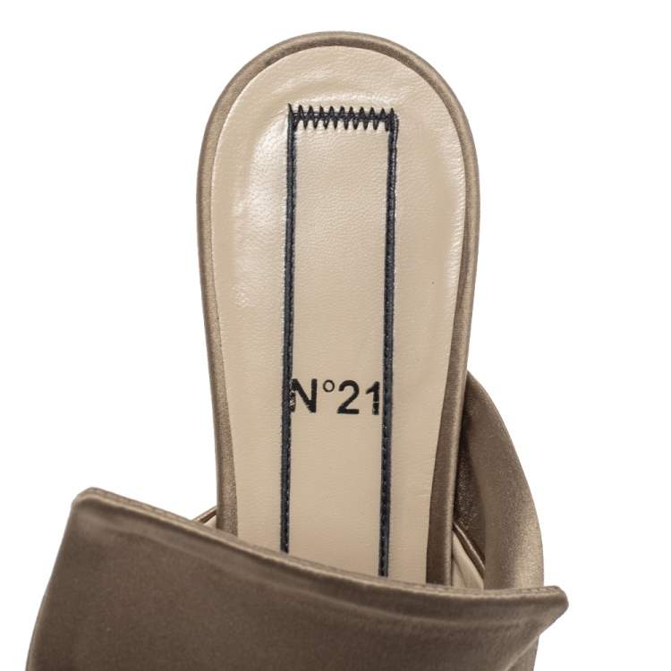 Pre Owned N21 Brown Satin Raso Knot Peep Toe Mules Size 36