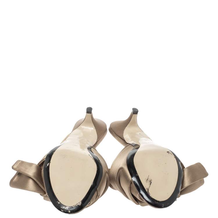 Pre Owned N21 Brown Satin Raso Knot Peep Toe Mules Size 36