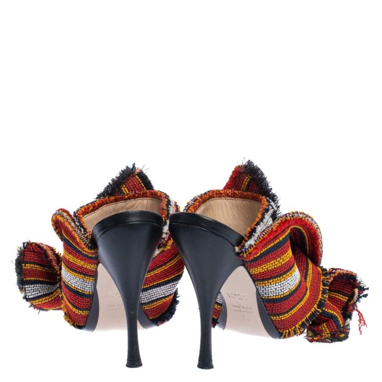 Pre Owned N21 Multicolor Fabric Raso Knot Peep Toe Mules Size 36