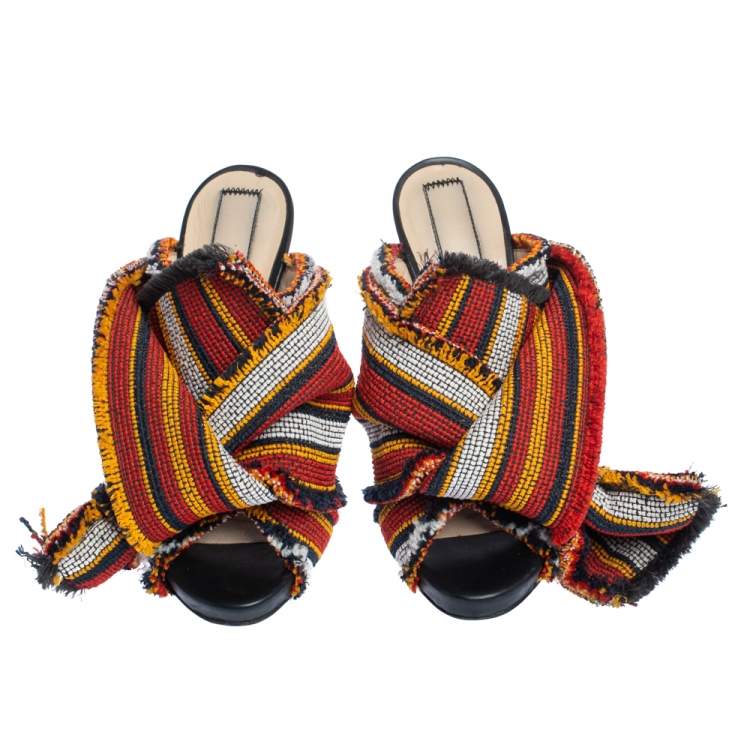 Pre Owned N21 Multicolor Fabric Raso Knot Peep Toe Mules Size 36
