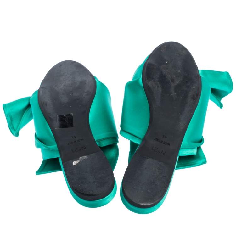 Pre Owned N°21 Green Satin Knot Flat Mules Size 41