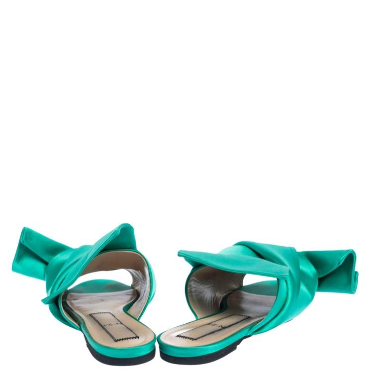 Pre Owned N°21 Green Satin Knot Flat Mules Size 41