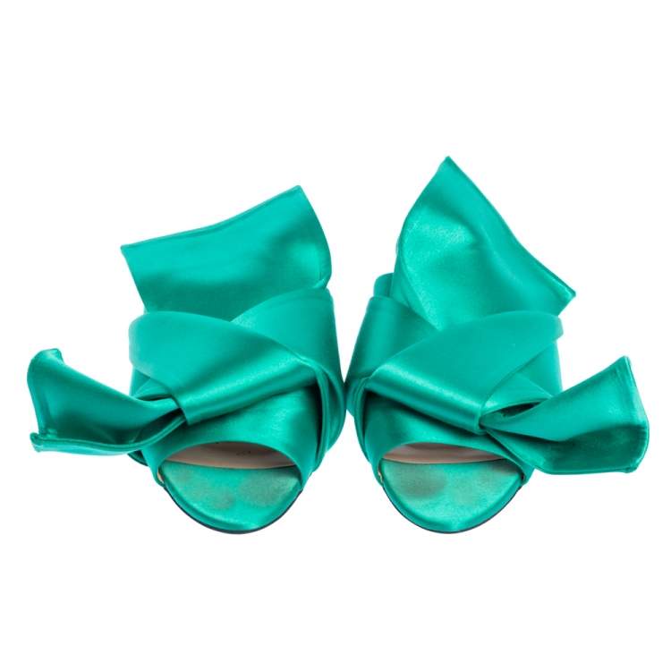Pre Owned N°21 Green Satin Knot Flat Mules Size 41