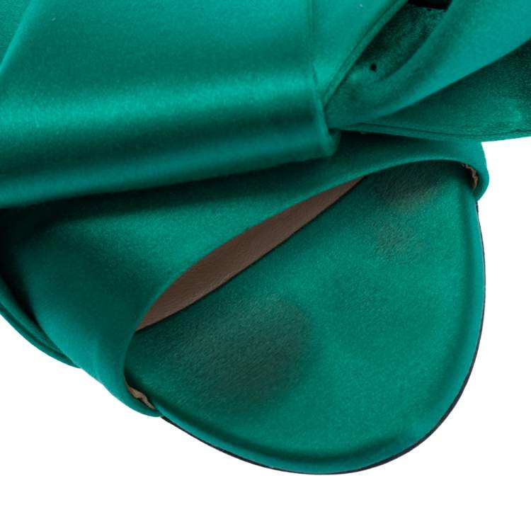 Pre Owned N°21 Green Satin Knot Flat Mules Size 41
