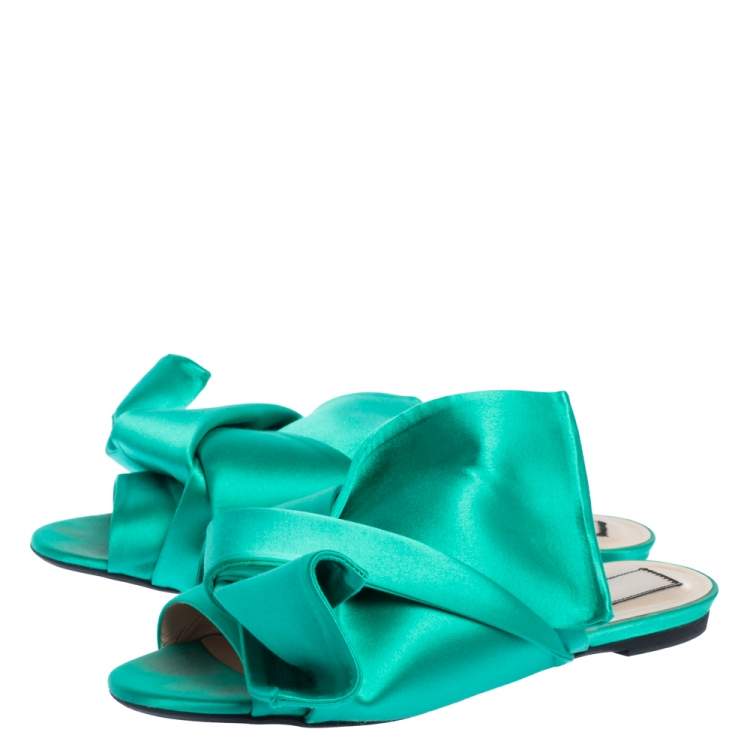 Pre Owned N°21 Green Satin Knot Flat Mules Size 41