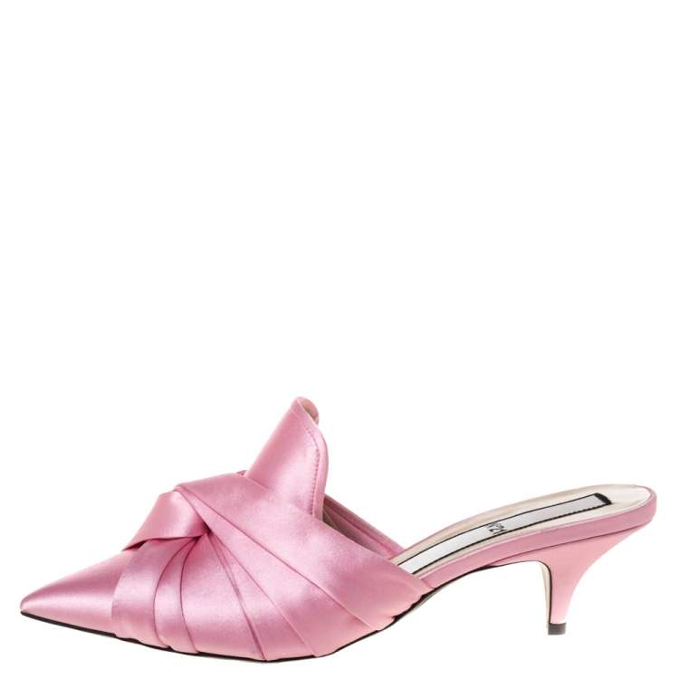 Pre Owned N21 Pink Satin Knot Pointed Toe Mules Size 40