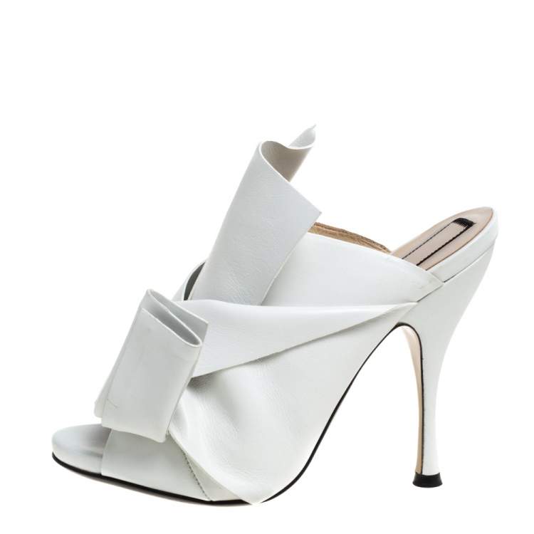 Pre Owned N°21 White Leather Ronny Pleated Mules Size 38